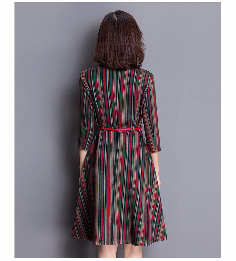 -2017-spring-women-stripe-belt-elegant-V-neck-three-quarter-sleeve--dress-slim-plus-size--pullovers--32781533808