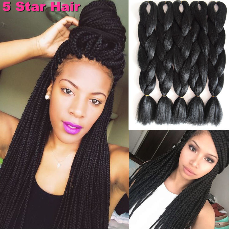 1-10-Packs-Braiding-Hair-24quot-100G-Pure-Black-Grey-purple-Color-Full-Star-Senegalese-Twists--Synth-32524927090