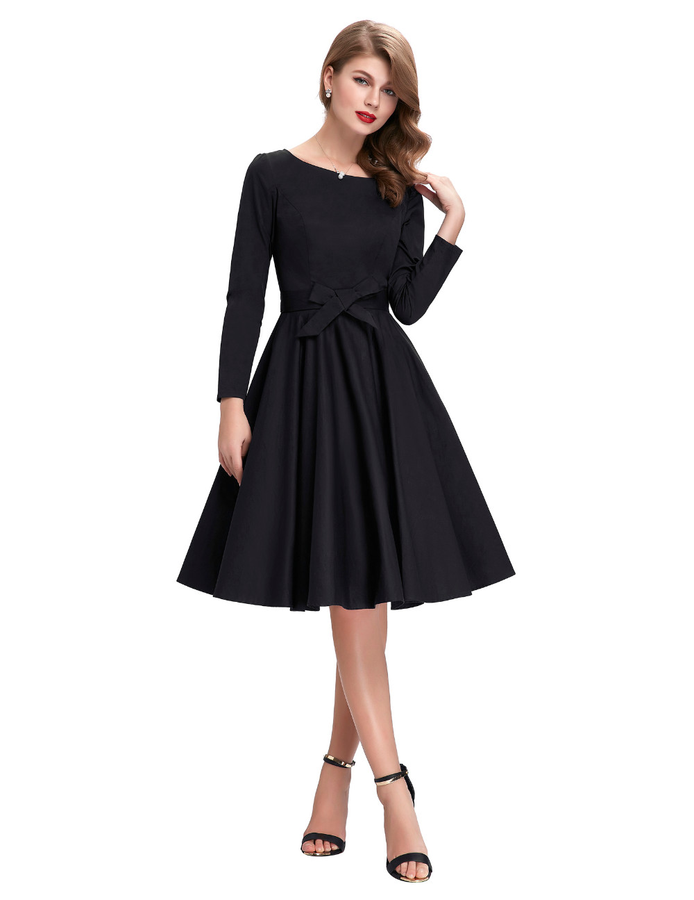 100Cotton-Long-Sleeve-50s-rockabilly-dresses-2016-Autumn-Retro-Vintage-1950s-Big-Swing-Midi-Tunic-Ro-32611937551