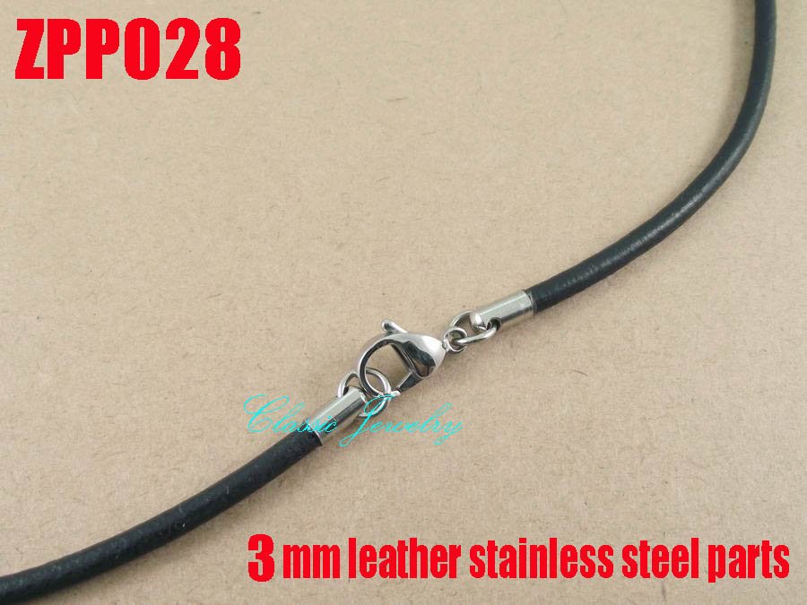 16quot-38quot-20pcs-3mm-black-Real-leather-necklace-stainless-steel-accessories-jewelry-DIY-ZPP028-607741426