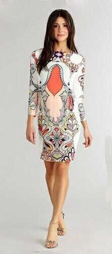 2015-Autumn-Runway-Dress-Women39s-High-Quality-34-Sleeve-Colorful-Abstract-Printed-Knee-Length-Jerse-32391933163
