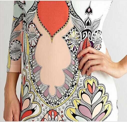 2015-Autumn-Runway-Dress-Women39s-High-Quality-34-Sleeve-Colorful-Abstract-Printed-Knee-Length-Jerse-32391933163