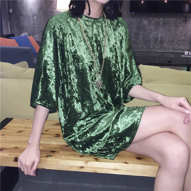 2016-Autumn-Korean-New-Arrival-Women-Shining-Velvet-Dress-Half-sleeved-Loose-Casual-Tee-Dress-Pink-G-32756068672