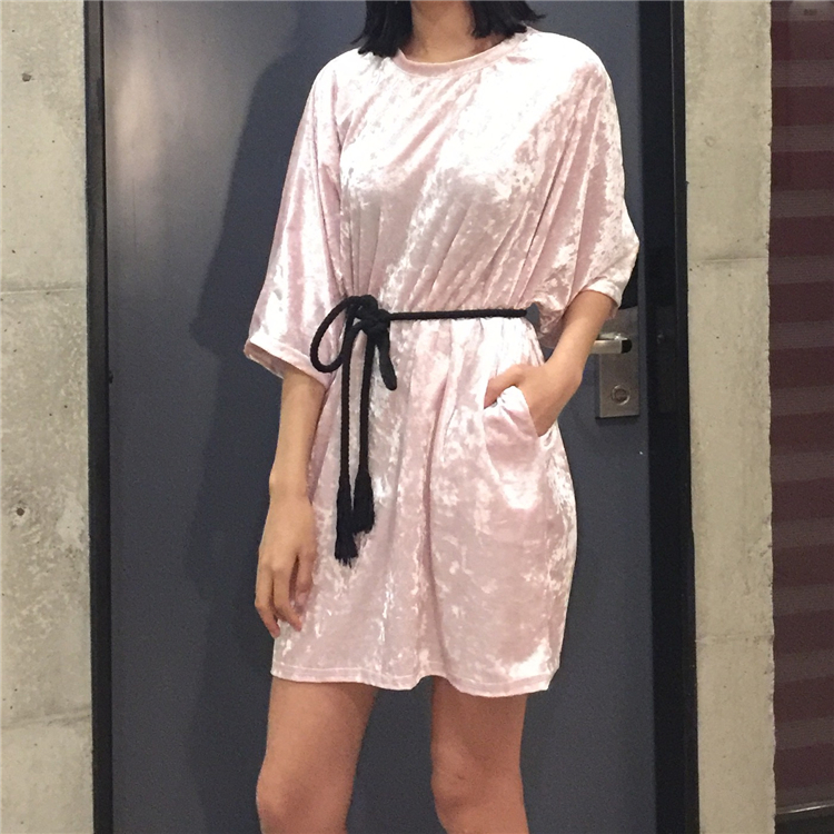 2016-Autumn-Korean-New-Arrival-Women-Shining-Velvet-Dress-Half-sleeved-Loose-Casual-Tee-Dress-Pink-G-32756068672