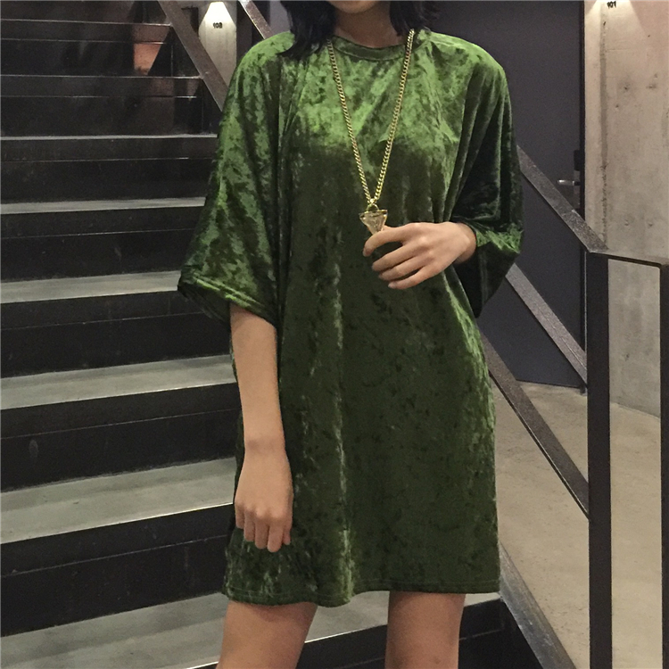 2016-Autumn-Korean-New-Arrival-Women-Shining-Velvet-Dress-Half-sleeved-Loose-Casual-Tee-Dress-Pink-G-32756068672