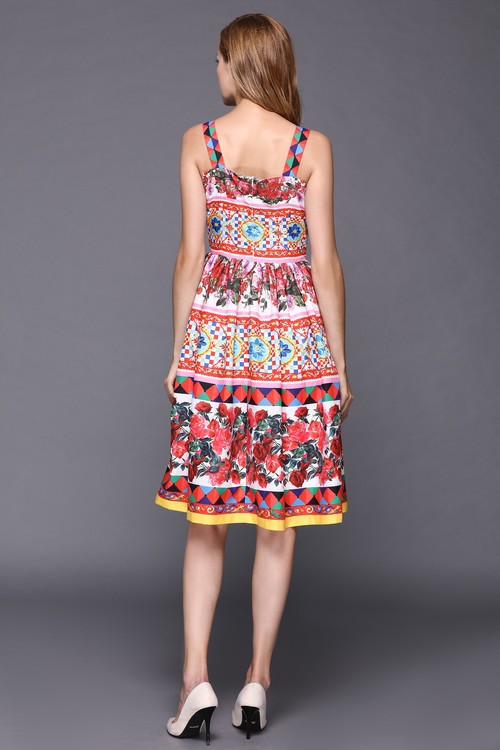 2016-Rose-Printed-Dress-Summer-New-Women-Spaghetti-Strap-Crystal-Button-Knee-Length-Dress-32750309626
