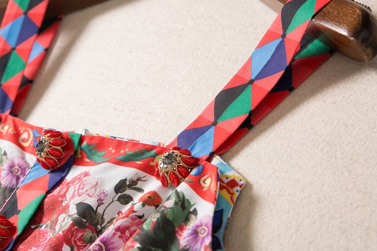 2016-Rose-Printed-Dress-Summer-New-Women-Spaghetti-Strap-Crystal-Button-Knee-Length-Dress-32750309626