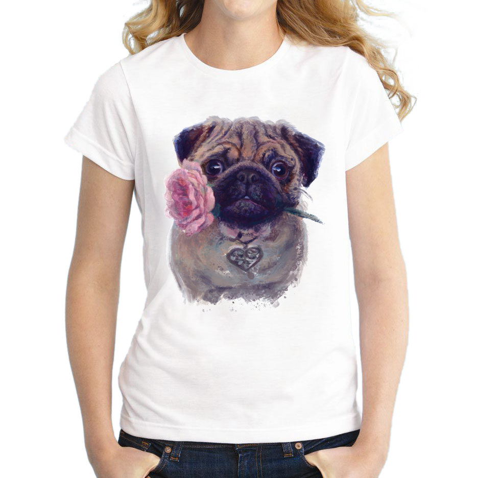2016-Vintage-Fashion-Flower-Pug-girl-Shirt-Women-T-Shirt-Tops-For-Women-Camiseta-Top-Retro-Pug-Print-32744417421