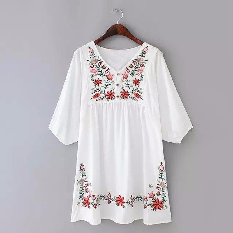 2016-spring-summer-new-style-fashion-ladies-V-neck-vintage-Boho-ethnic-embroidery-oversized-white-dr-32305439899