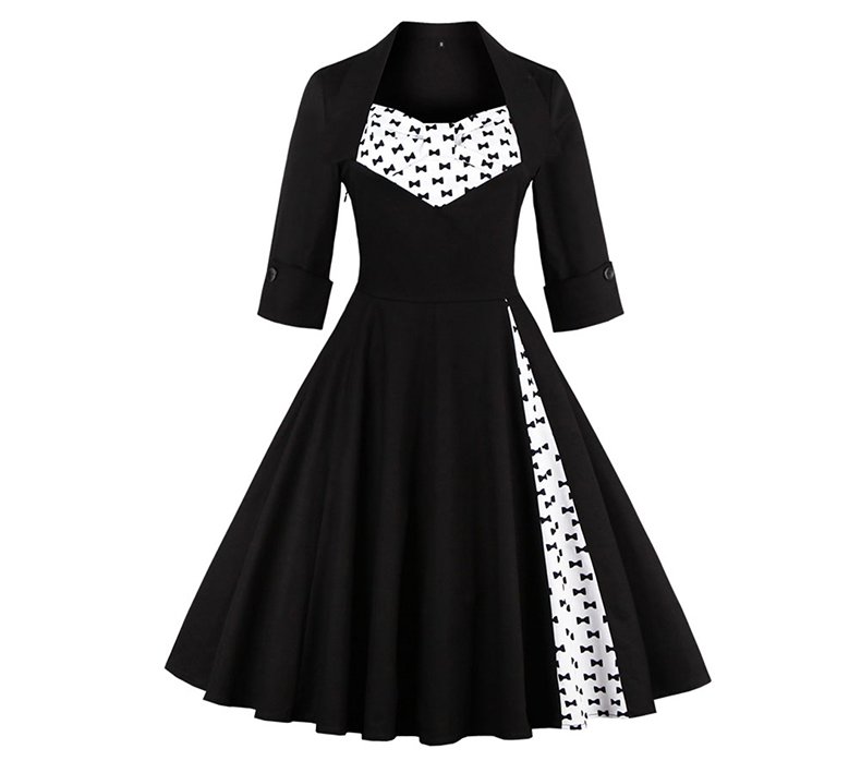 2017-50s-Vintage-Christmas-Dress-for-Women-Elegant-Autumn-Patchwork-Dress-Casual-Evening-Party-Swing-32773488576