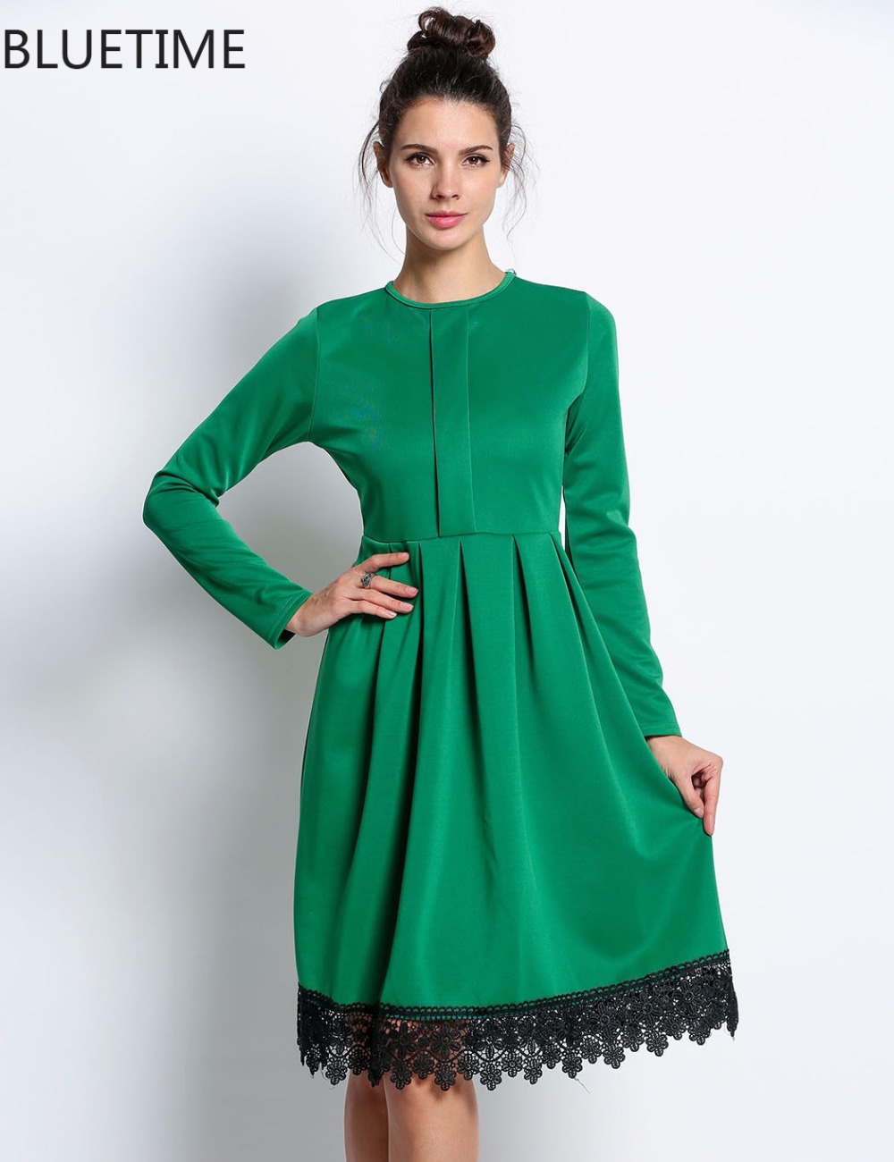 2017-Autumn-Vintage-Dress-Women-Plus-Size-Long-Sleeve-Green-Rockabilly-Lace-Club-Party-Tunic-T-Shirt-32612299715