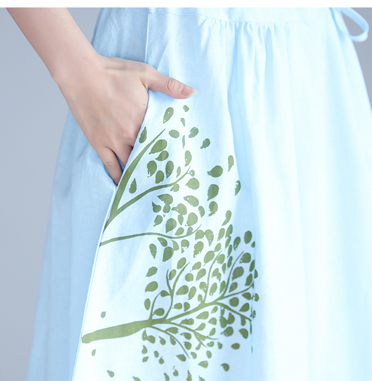 2017-New-Summer-Women-Casual-Loose-Dress-V-Neck-Cotton-And-Linen-Blue-Femininos-Vestidos-Short-Sleev-32793584301