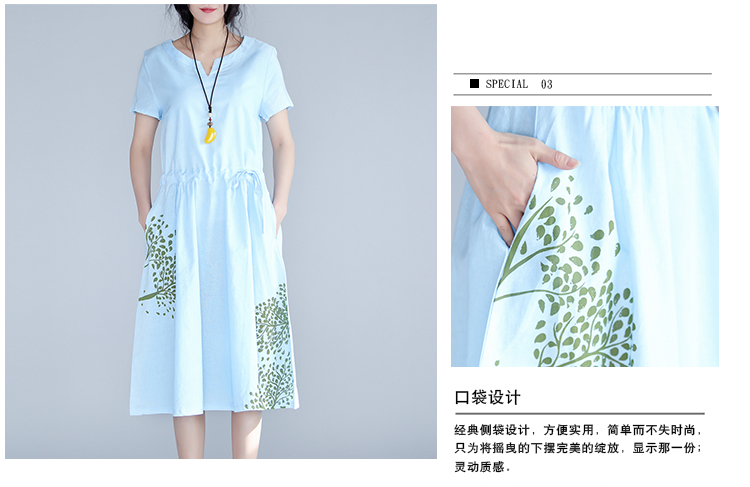 2017-New-Summer-Women-Casual-Loose-Dress-V-Neck-Cotton-And-Linen-Blue-Femininos-Vestidos-Short-Sleev-32793584301