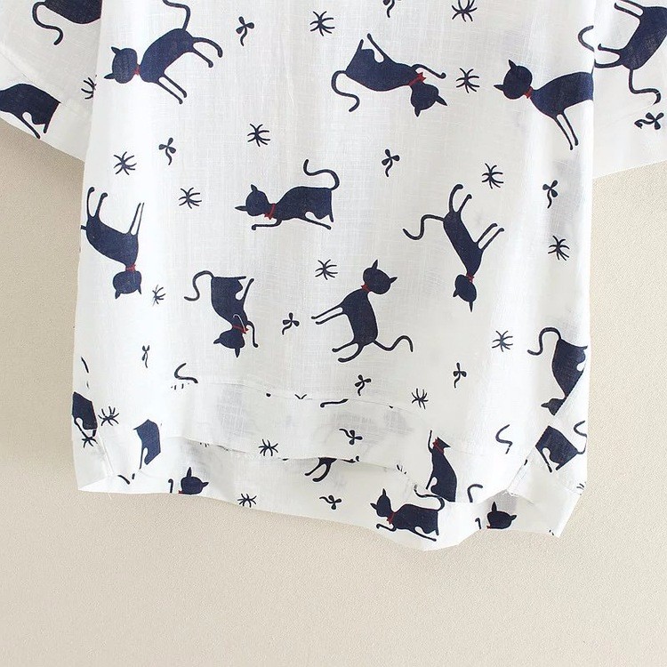 2017-New-White-Cotton-Linen-T-shirt-Fashion-Summer-Animal-Cat-Print-Shirt-O-Neck-Short-Sleeve-T-Shir-32787930547
