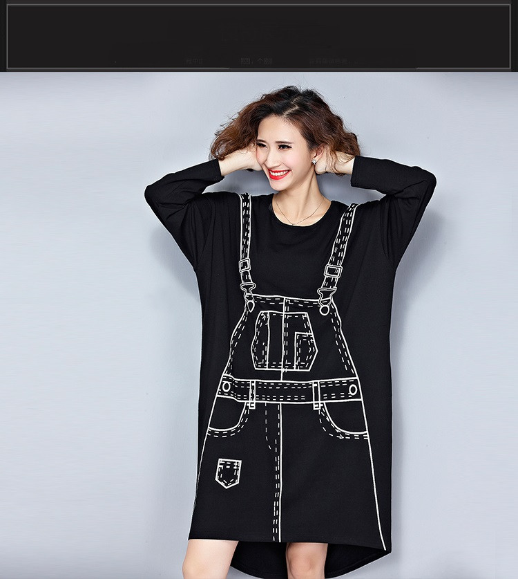 2018-European-Style-Women-Fashion-Mini-Dress-Braces-Pattern-Black-Irregular-One-Piece-T-Shirt-Dress--32708284834