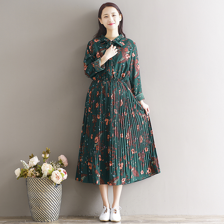 2018-Japanese-Chiffon-Green-Tunic-Mori-Girl-Long-Dress-Women-Floral-Pleated-Plus-Size-Maxi-Party-Dre-32762469694