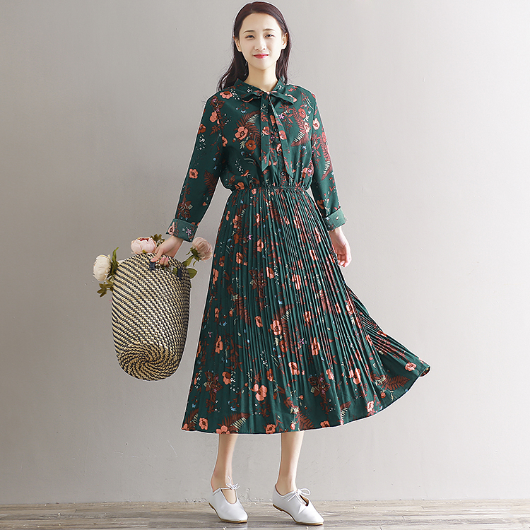 2018-Japanese-Chiffon-Green-Tunic-Mori-Girl-Long-Dress-Women-Floral-Pleated-Plus-Size-Maxi-Party-Dre-32762469694