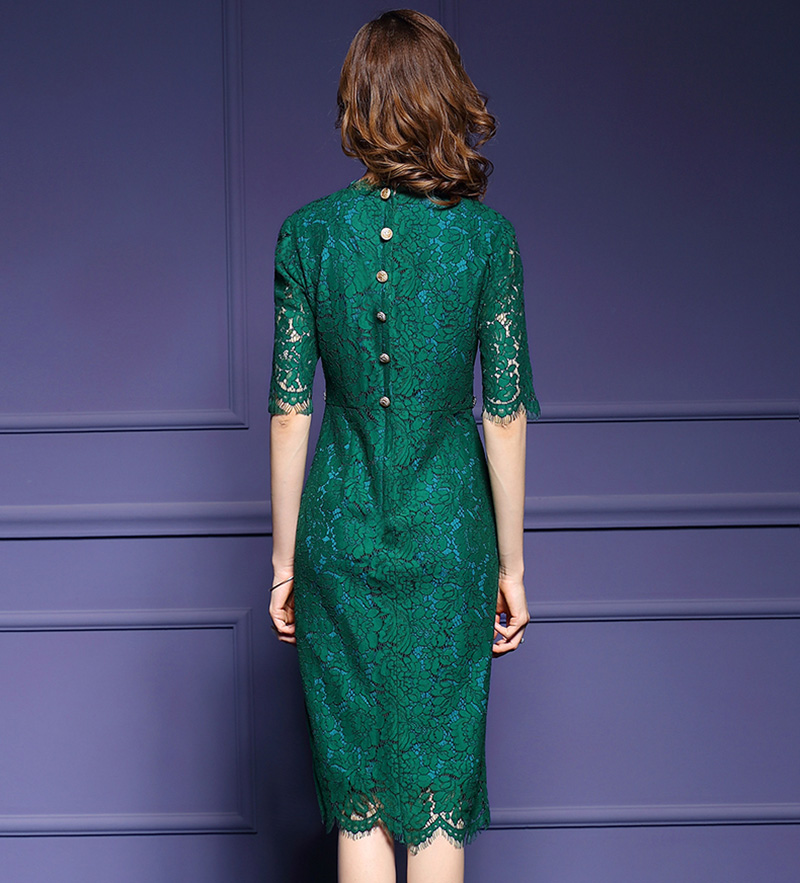2018-Summer-Embroidery-Womens-Dresses-Half-Sleeve-Dark-Green-Lace-Dress-Elegant-Ladies-Office-Busine-32791620473