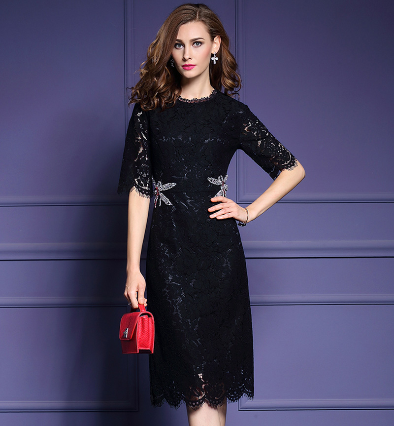 2018-Summer-Embroidery-Womens-Dresses-Half-Sleeve-Dark-Green-Lace-Dress-Elegant-Ladies-Office-Busine-32791620473