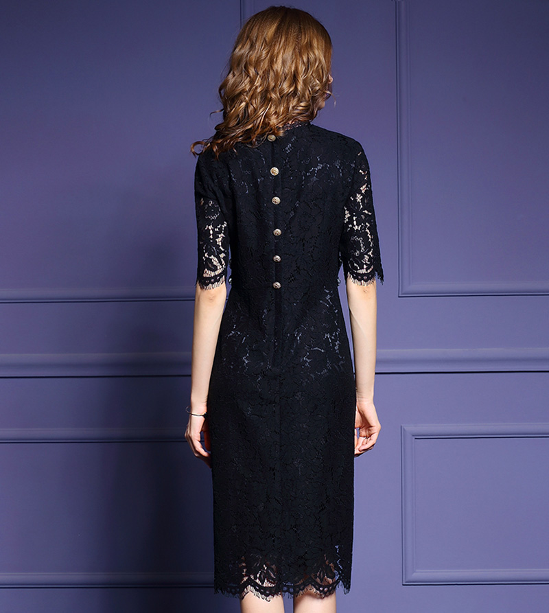 2018-Summer-Embroidery-Womens-Dresses-Half-Sleeve-Dark-Green-Lace-Dress-Elegant-Ladies-Office-Busine-32791620473