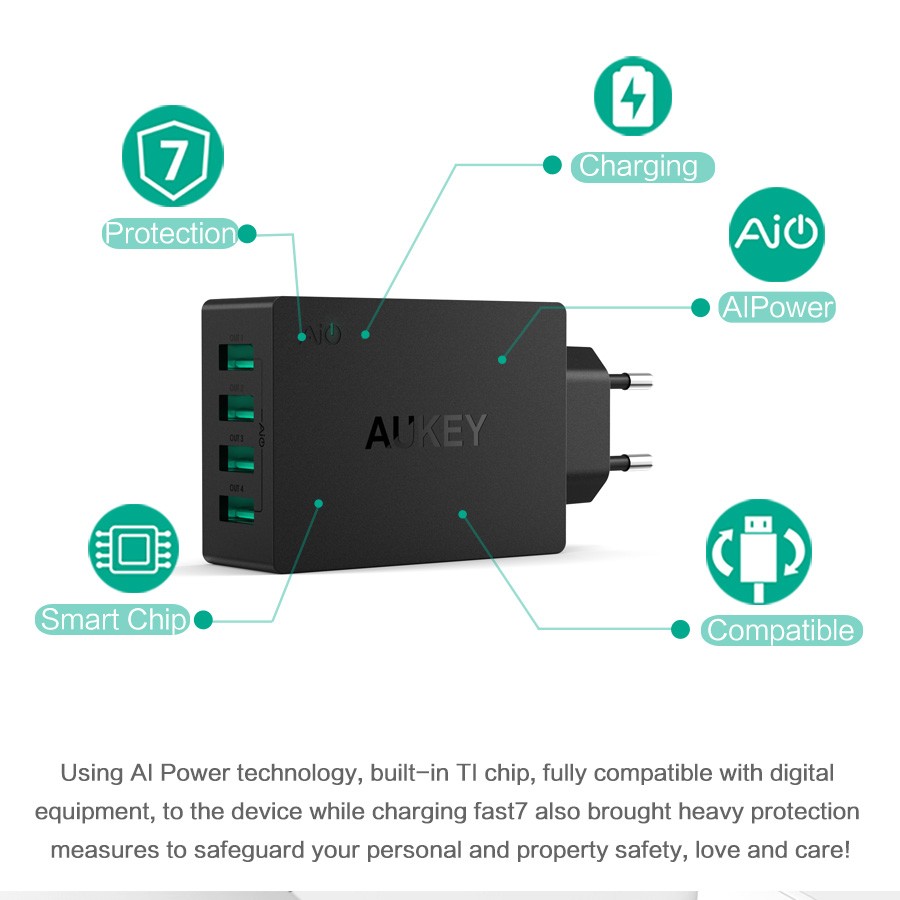 AUKEY-Universal-4-Ports-USB-Charger-Travel-Wall-Charger-Adapter-For-iPhone7-Samsung-S6-Smart-Phones--32395093971