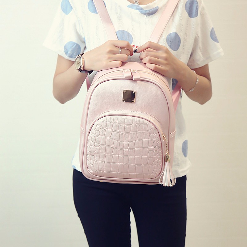 Alligator-Pattern-Girl-School-Bags-For-Teenagers--Women-Small-Backpack-Black-Leather-Women39s-Backpa-32698359956