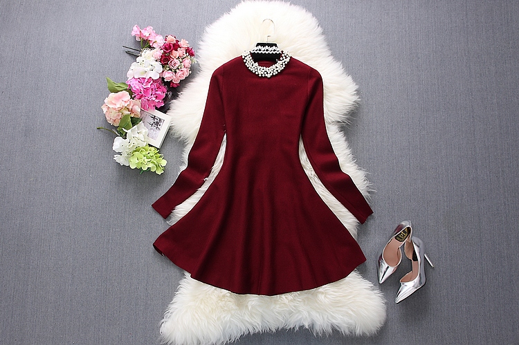 Alphalmoda-2017-Spring-Women-New-Pearl-Dress-Diamond-Decored-Beads-Collar-A-line-One-piece-Flounced--32789102311