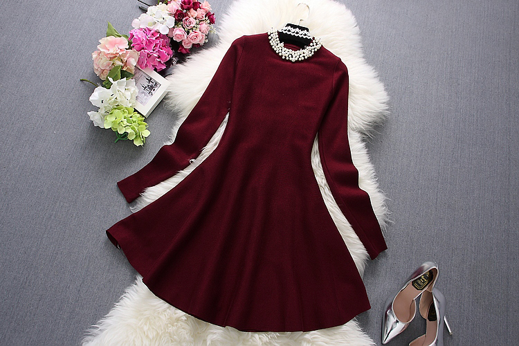 Alphalmoda-2017-Spring-Women-New-Pearl-Dress-Diamond-Decored-Beads-Collar-A-line-One-piece-Flounced--32789102311