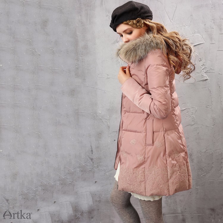 Artka-Women39s-Winter-New-2-Colors-Embroidery-Down-Coat-Vintage-Hoodie-Long-Sleeve-Casual-Warm-Outer-32732237019