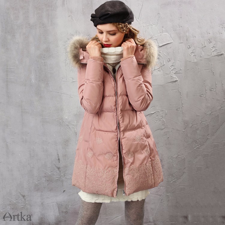 Artka-Women39s-Winter-New-2-Colors-Embroidery-Down-Coat-Vintage-Hoodie-Long-Sleeve-Casual-Warm-Outer-32732237019