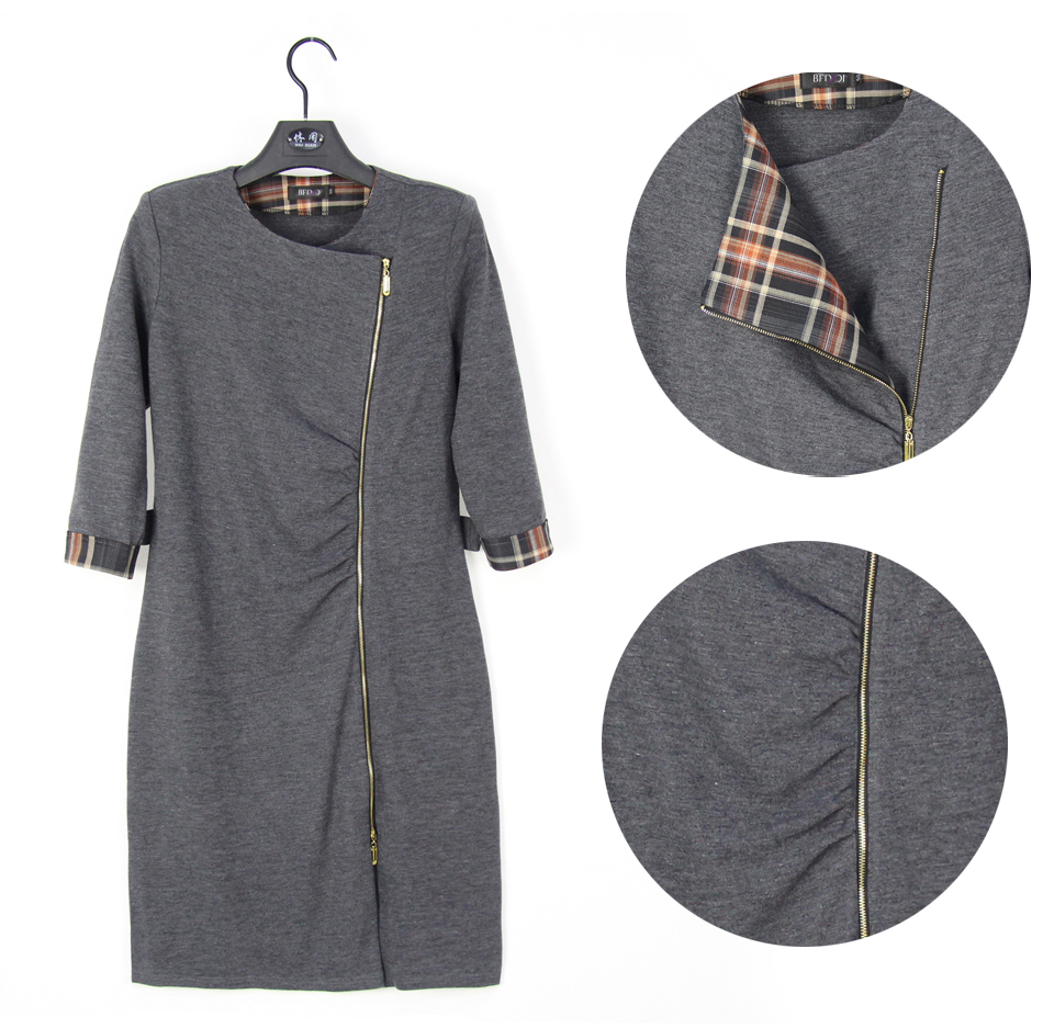 BFDADI-2016-Autumn-Dress-Women-Lapel-Zipper-Work-Wear-Women39s-Casual-Spring-Dresses-Office-Clothing-32273066905