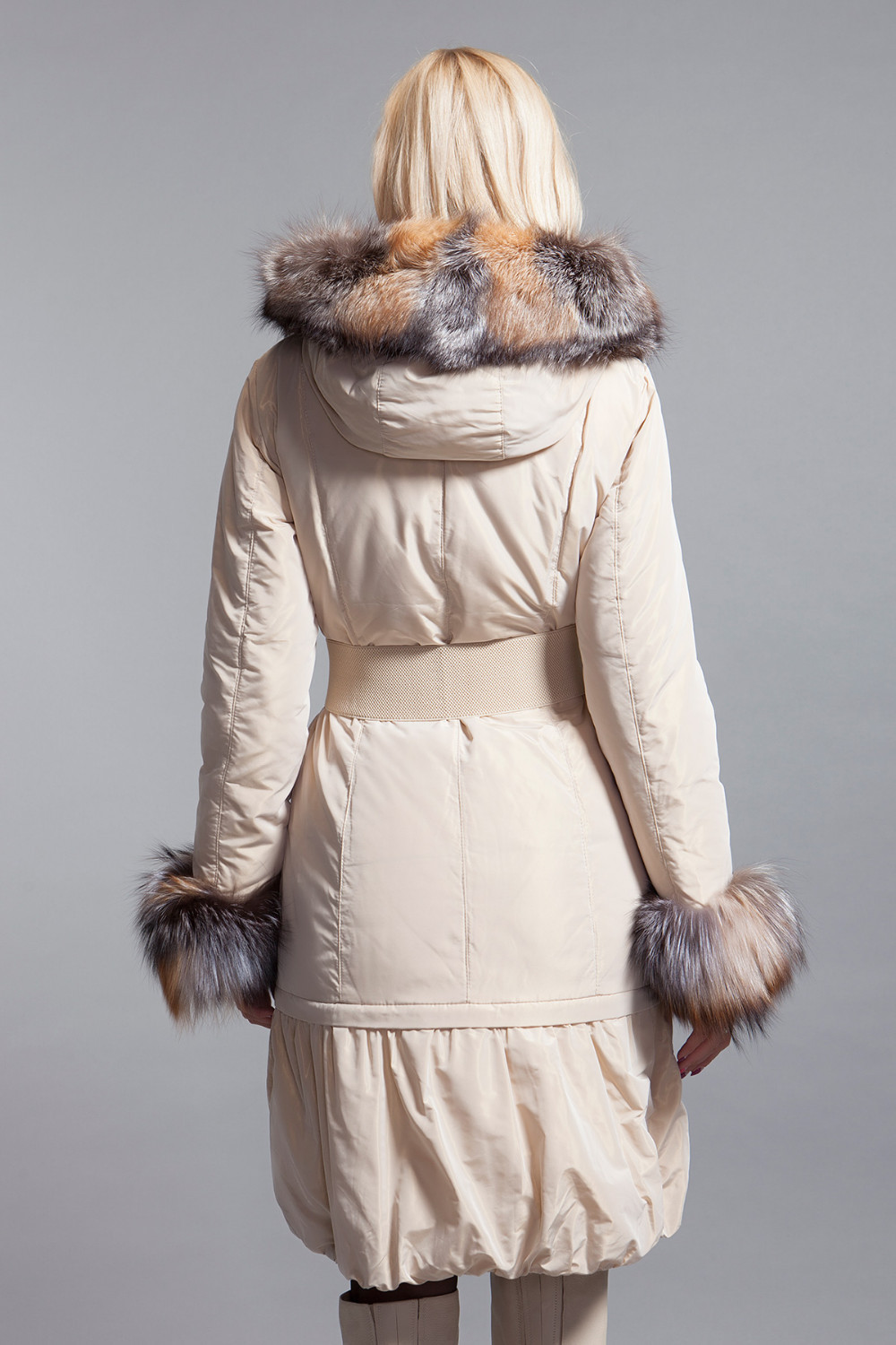 Basic-Editions-Winter-Women-Slim-Fit-Belt-Silver-Fox-Fur-Sleeves-Down-Jacket-Coat---DY10128-32241827719