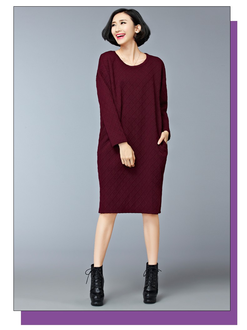 BelineRosa-2016-Women39s-Dress-Winter-Casual-Brand-Texture-Rhombus-Side-Split-Cotton-Dress-Women-DS0-32491310282