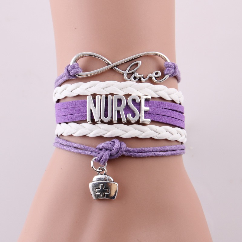 Best-gift-infinity-love-NURSE-Bracelet-hat-charm-leather-rope-wrap-handmade-bracelets-bangles-Custom-32661443173