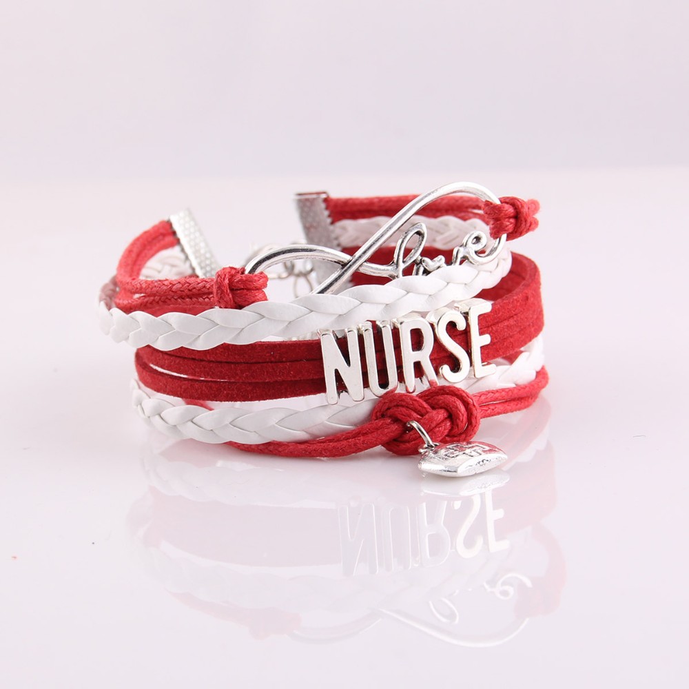 Best-gift-infinity-love-NURSE-Bracelet-hat-charm-leather-rope-wrap-handmade-bracelets-bangles-Custom-32661443173