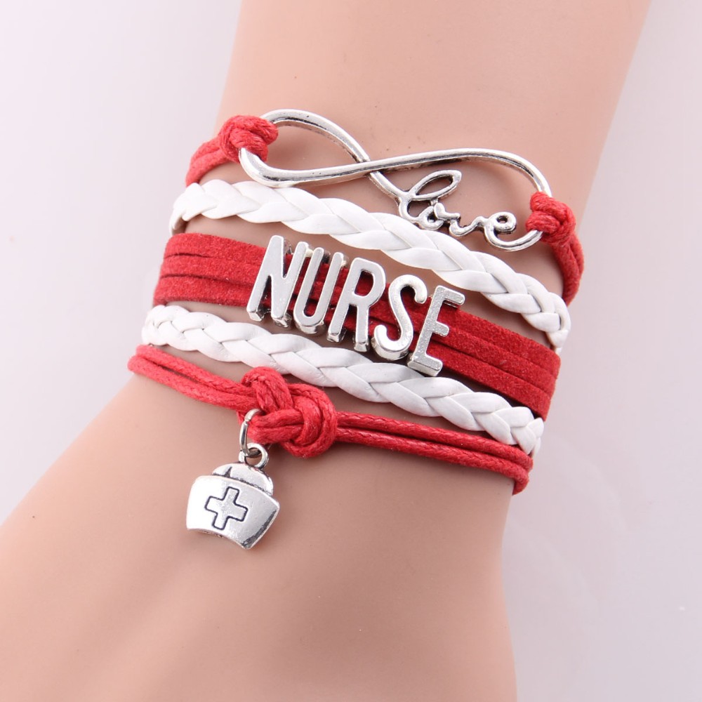 Best-gift-infinity-love-NURSE-Bracelet-hat-charm-leather-rope-wrap-handmade-bracelets-bangles-Custom-32661443173