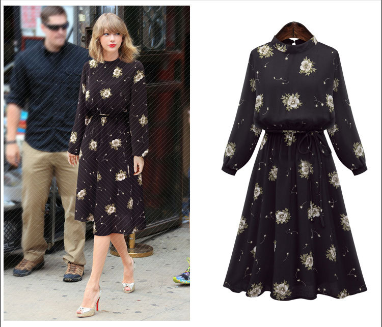 Black-Chiffon-Floral-Dresses-Spring-Summer-Style-Fashion-Vintage-Elastic-Dress-Women-Batwing-Stand-C-32682557586