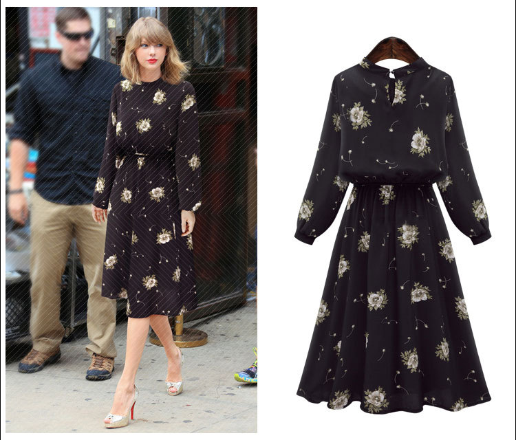 Black-Chiffon-Floral-Dresses-Spring-Summer-Style-Fashion-Vintage-Elastic-Dress-Women-Batwing-Stand-C-32682557586