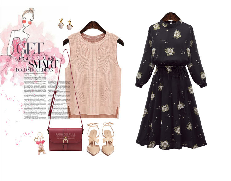 Black-Chiffon-Floral-Dresses-Spring-Summer-Style-Fashion-Vintage-Elastic-Dress-Women-Batwing-Stand-C-32682557586