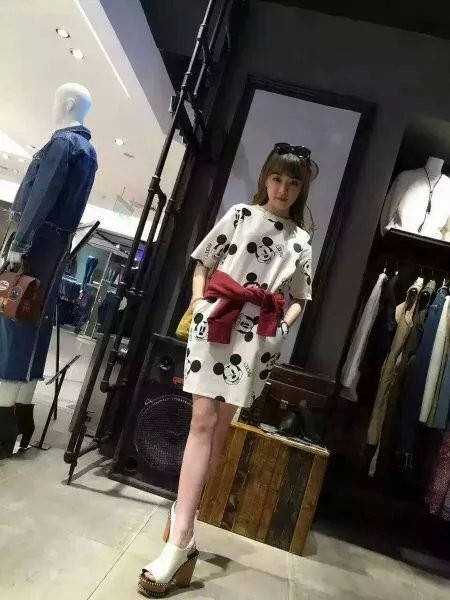 Black-and-white-Mickey-printed-short-sleeved-dress-wild-bottoming-elastic-back-zipper-women39s-mini--32658671447