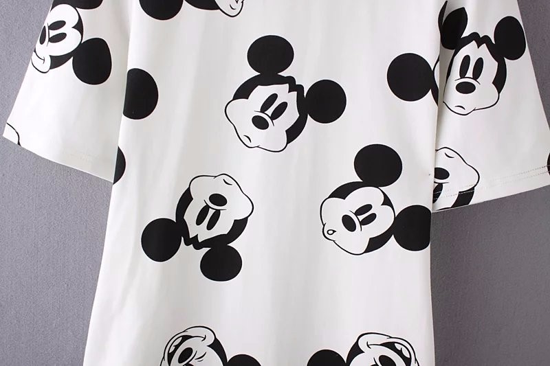 Black-and-white-Mickey-printed-short-sleeved-dress-wild-bottoming-elastic-back-zipper-women39s-mini--32658671447