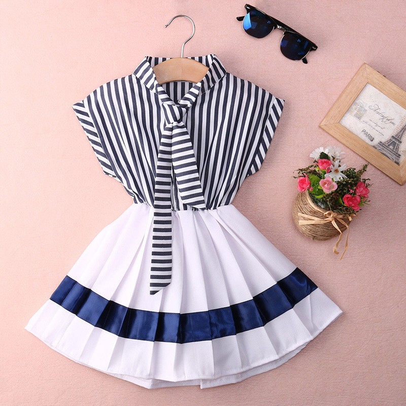CHINGROSA-Novelty-Navy-Blue-Striped-Print-Pleated-Girls-Dresses-Cotton-Summer-2017-Navy-Dress-Kids-G-32662327129