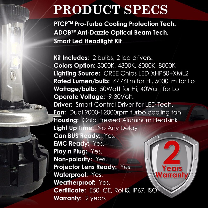 CNSUNNYLIGHT-Super-Bright-Car-LED-Headlight-Kit-H4-H13-9007-HiLo-H7-H11-9005-9006-w-XHP50-Chips-Repl-32688165668