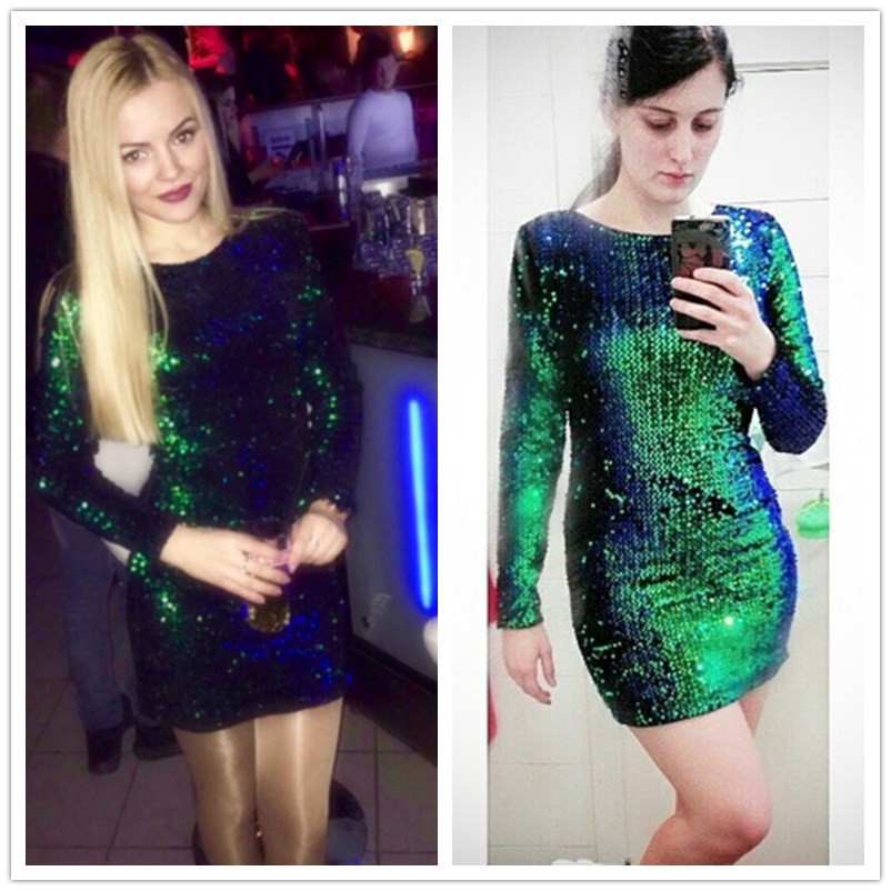 COLROVIE-Women-Dress-Elegant-Sexy-Club-Dresses-Korean-Style-Brand-Green-Iridescent-Long-Sleeve-Sequi-32778192350