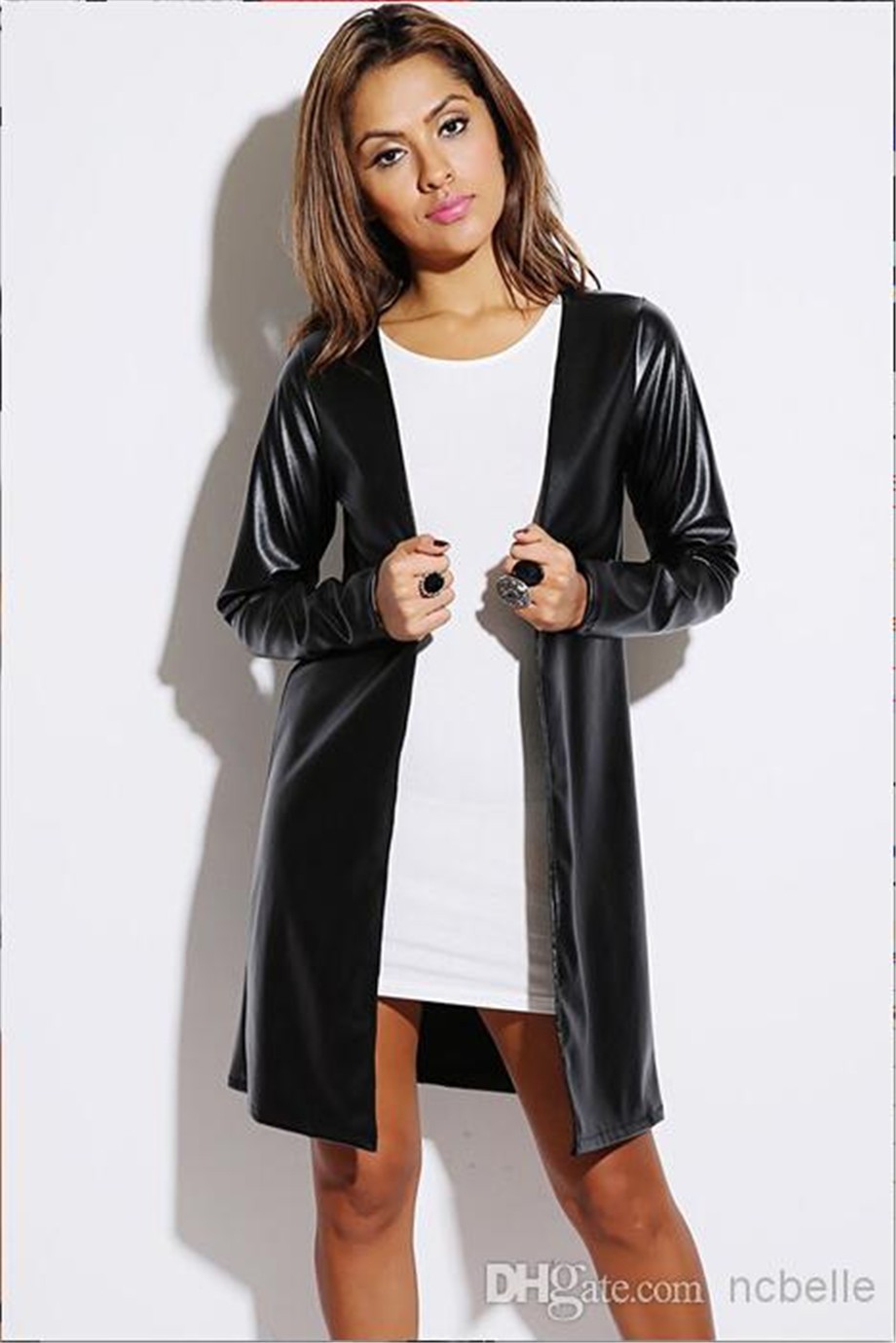 City-2017-Women-Jacket-Black-Faux-Leather-Cardigan-Jacket-Coat-Long-Sleeve-V-Neck-Solid-Black-Custom-32309059911