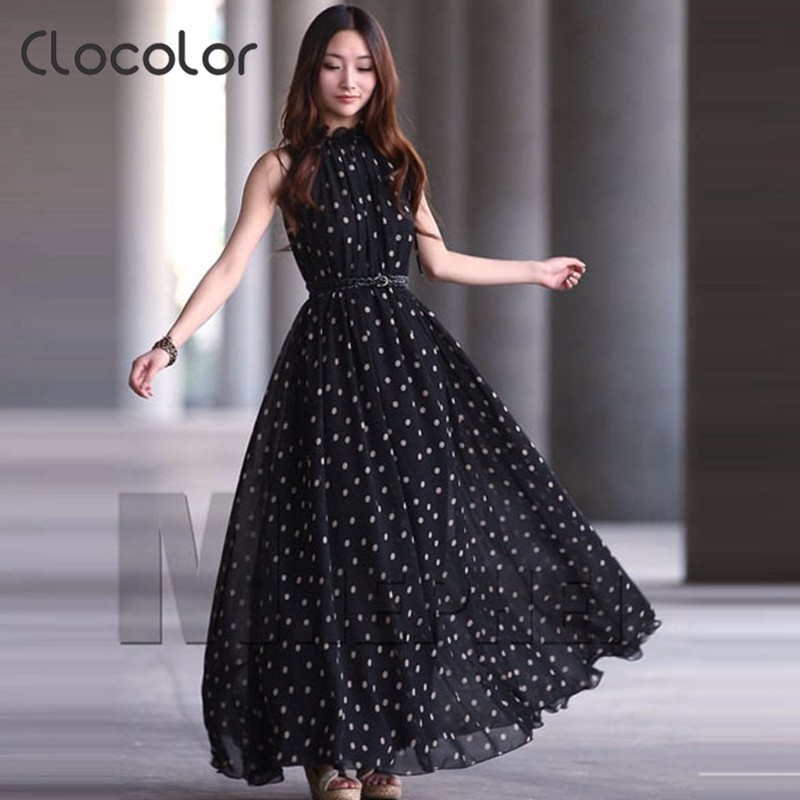 Clocolor-summer-beach-dress-Women39s-Polka-Dots-Maxi-Long-Casual-Summer-Beach--Chiffon-Dress-long-dr-32683524925