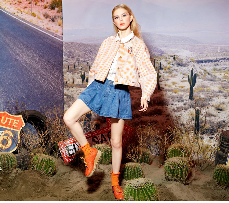 Elf-SACK-spring-loose-o-neck-color-block-cutout-vintage-short-jacket-female-long-sleeve-Free-Shippin-32614353837