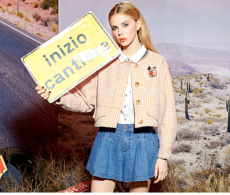 Elf-SACK-spring-loose-o-neck-color-block-cutout-vintage-short-jacket-female-long-sleeve-Free-Shippin-32614353837