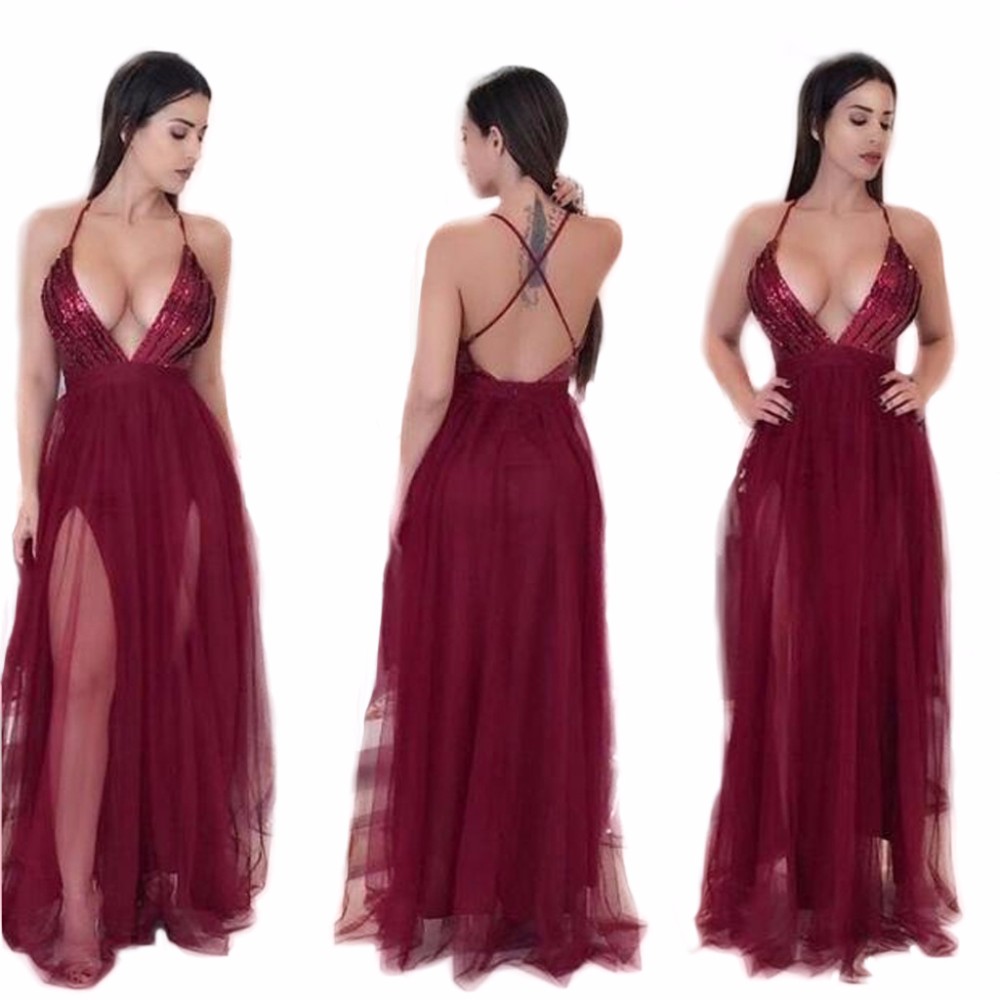 Fashion-women-dress-2016-new-autumn-Red-wine-sleeveless-deep-v-backless-mesh-Stitching-sequins-sexy--32782362760