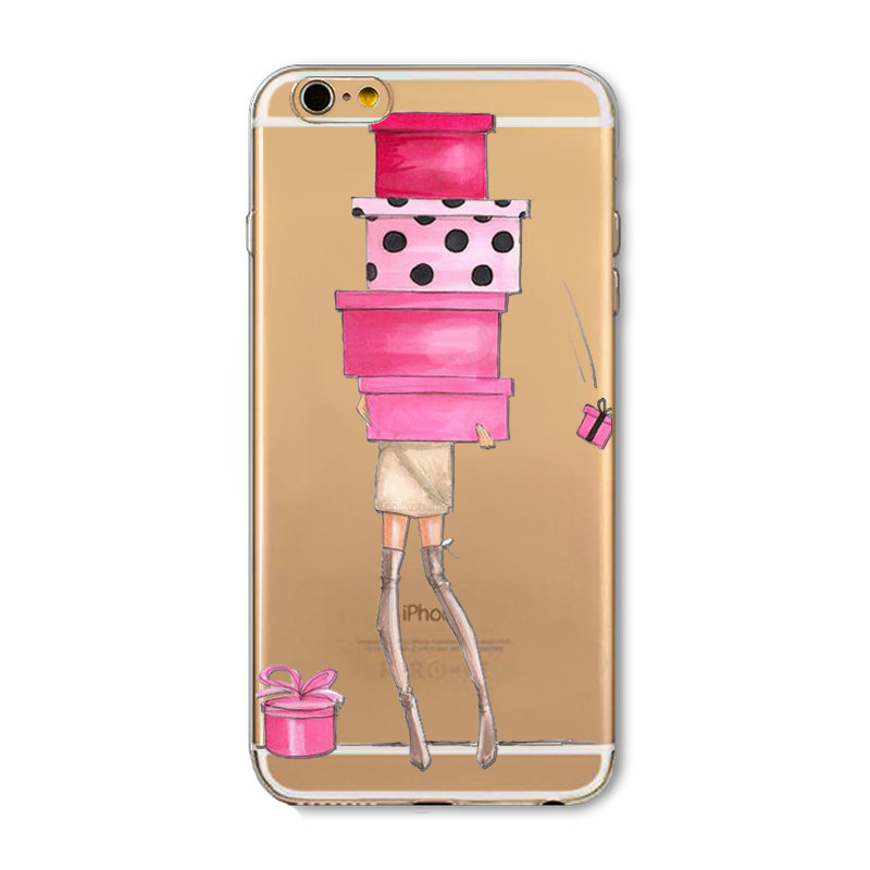 For-iPhone-7-6-6S-5-5S-SE-7Plus-6sPlus-4S-Phone-Case-Cover-Fashion-Dress-Shopping-Girl-Transparent-S-32649557039